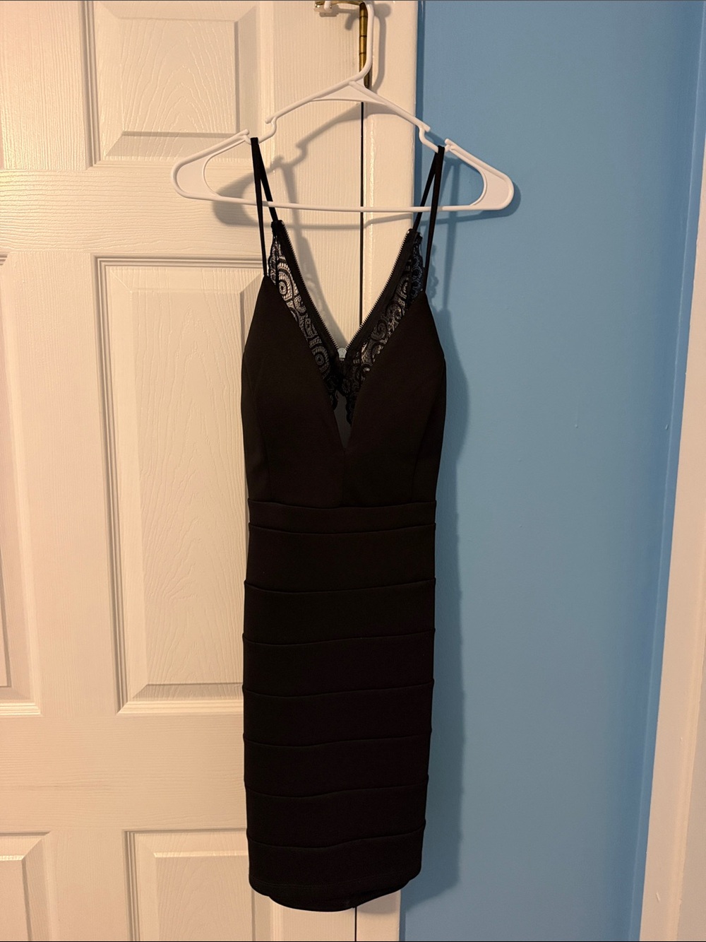 Emerald Sundae Black Lace-Trim Mini Bodycon Dress